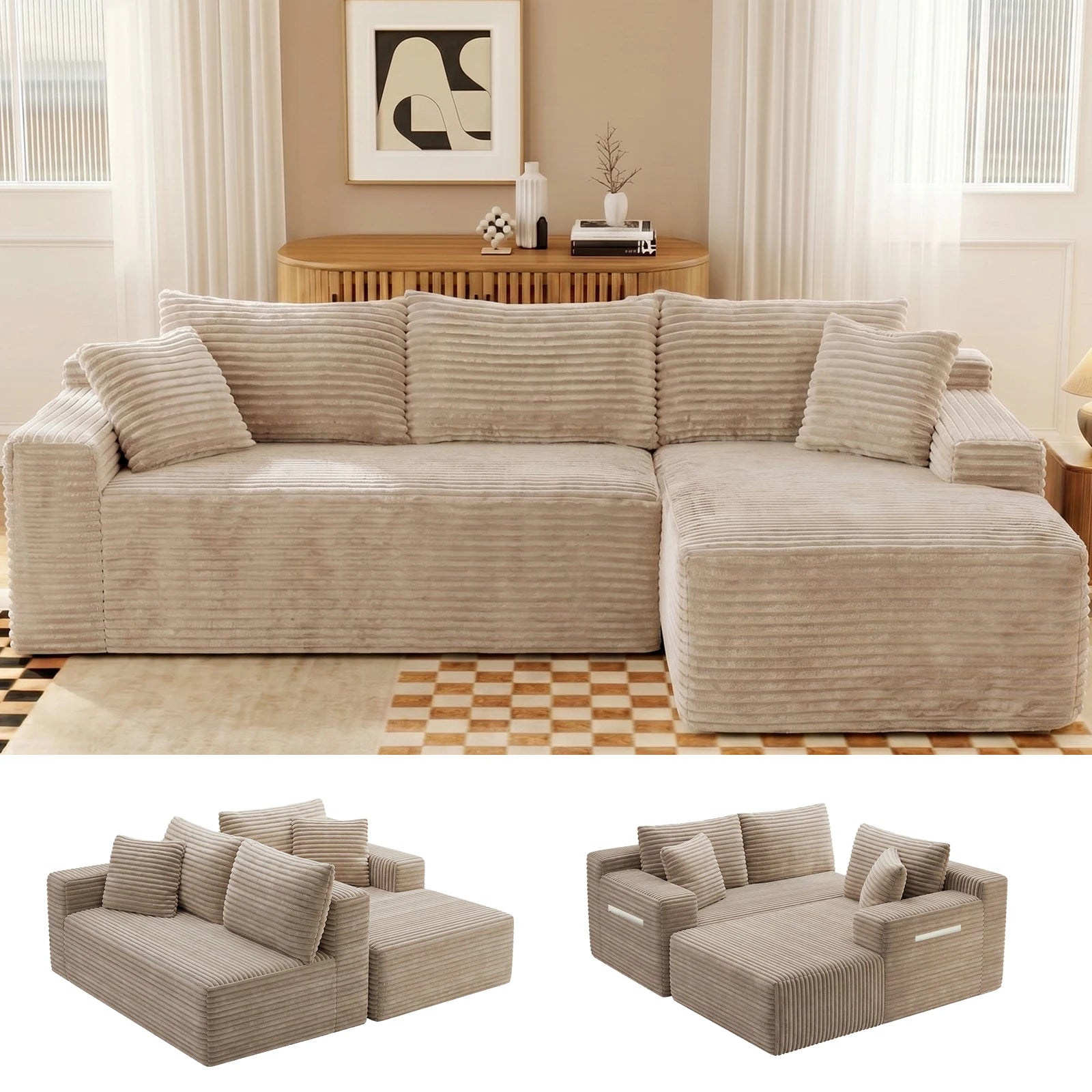 Cloud Modular Sectional Corduroy Sofa With L Shape Chaise