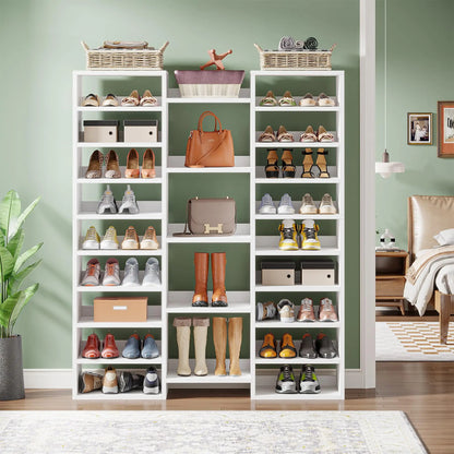 14-Tier Freestanding Shoe Rack Tall Wood Shoe Storage Cabinet