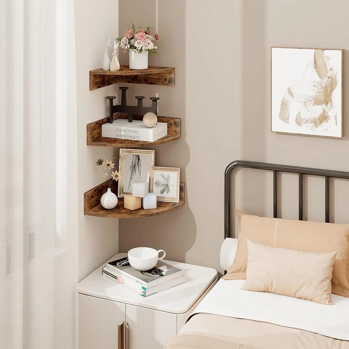 Set of 3 Floating Corner Shelves With Cable Hole