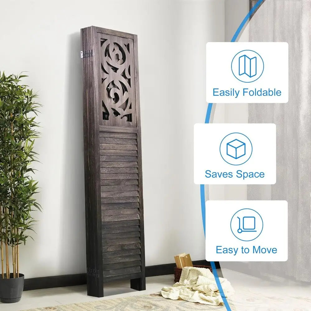 Wood Carved Room Divider Folding Privacy Screen
