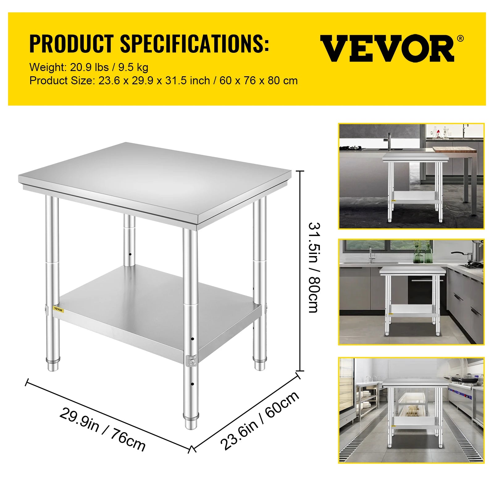 SucceBuy Stainless Steel Commercial Kitchen Workbench With Undershelf