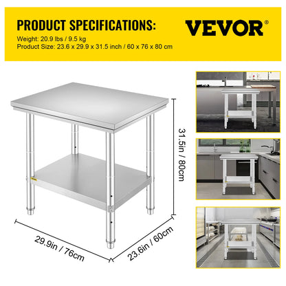 SucceBuy Stainless Steel Commercial Kitchen Workbench With Undershelf