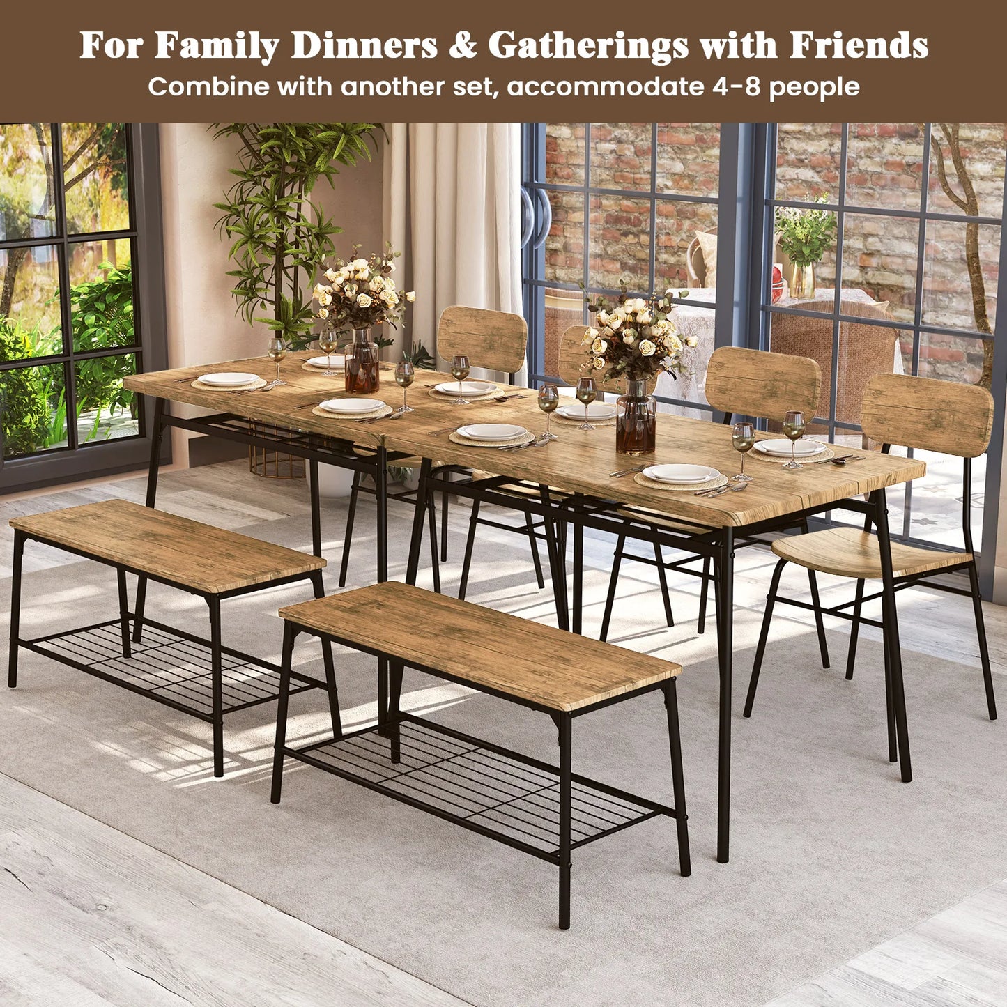 HOMASIS Dining Table Set For 4 With Bench And 2 Chairs
