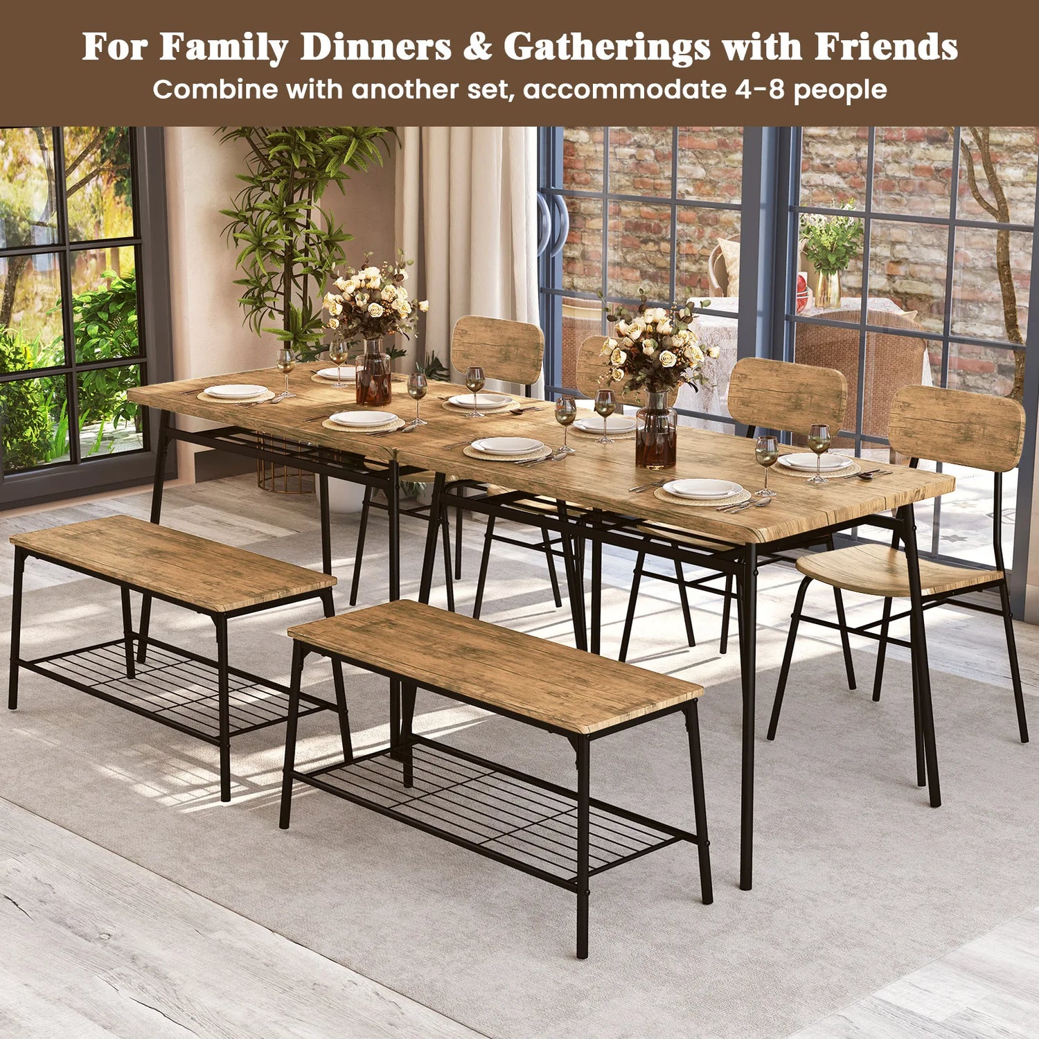 HOMASIS Dining Table Set For 4 With Bench And 2 Chairs