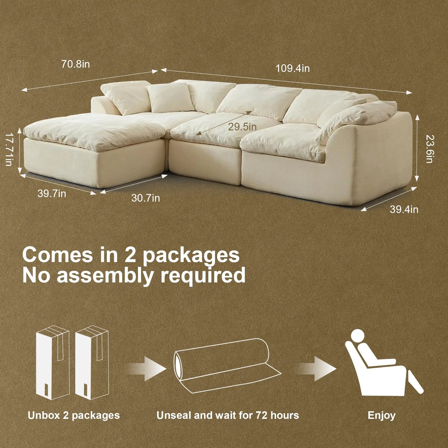 Yeflixvrau Modern Cloud L-Shaped Sofa With Ottoman