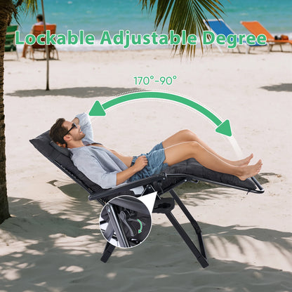 JHK Zero Gravity Recliner Folding Lounge Chair With Cup Holders