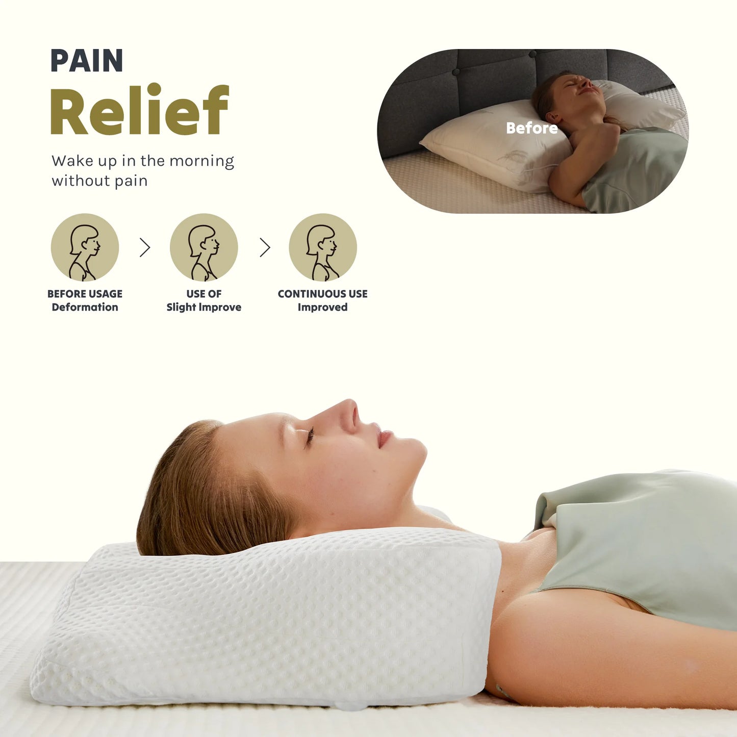 JHK Ergonomic Cervical Contour Memory Foam Pillow with Cooling Pillowcase