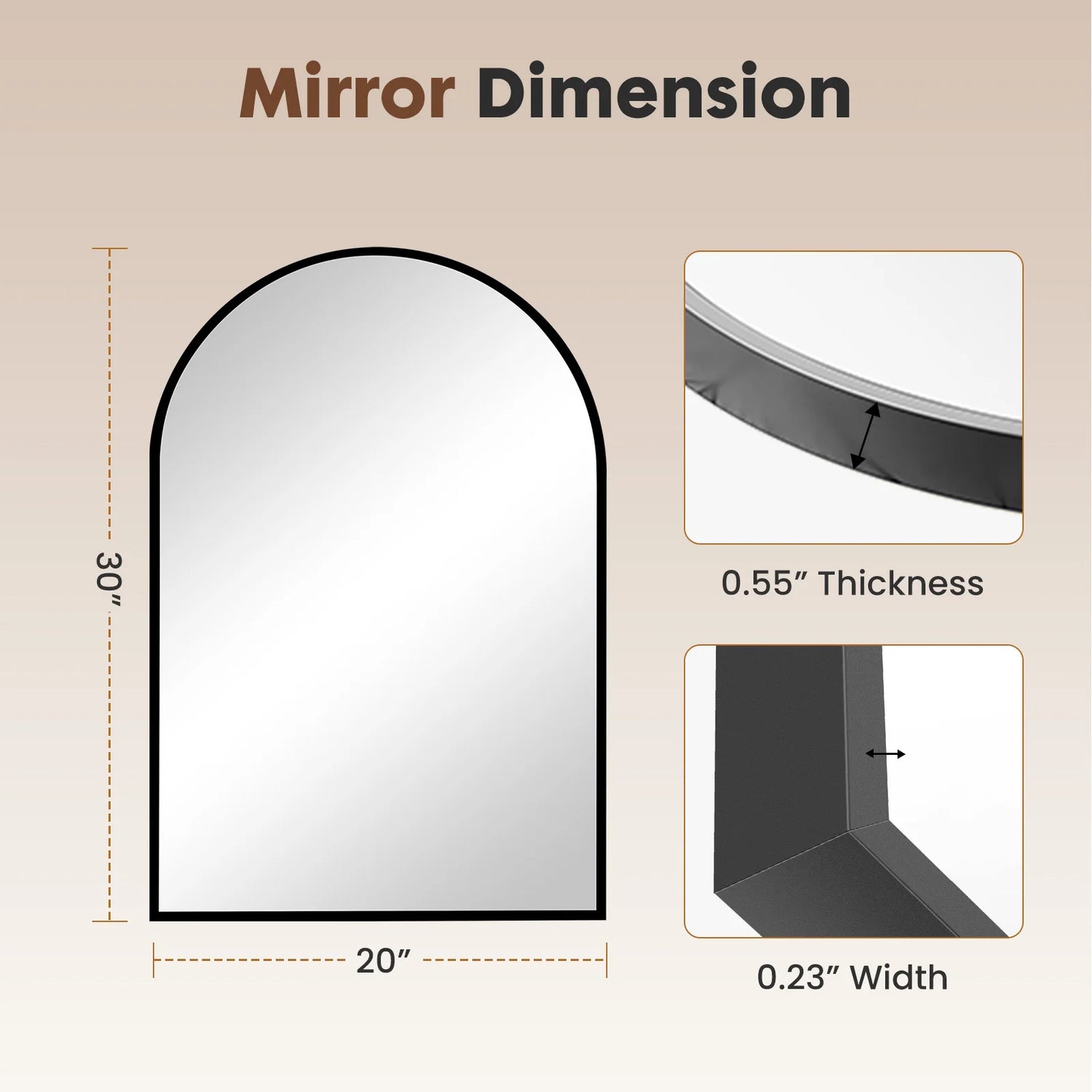 JHK Arched Metal Framed Bathroom Wall Mirror