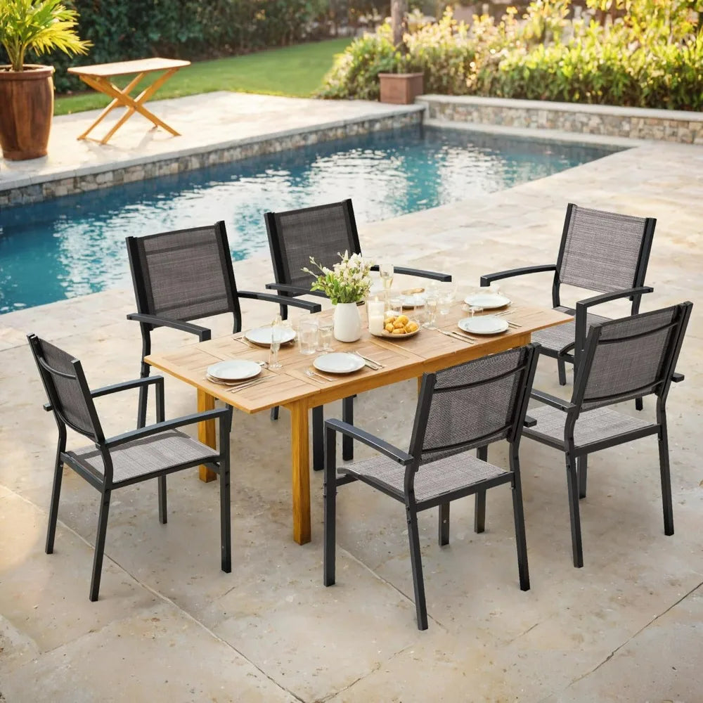 Textilene Outdoor Stackable Dining Chairs Set of 6 Patio
