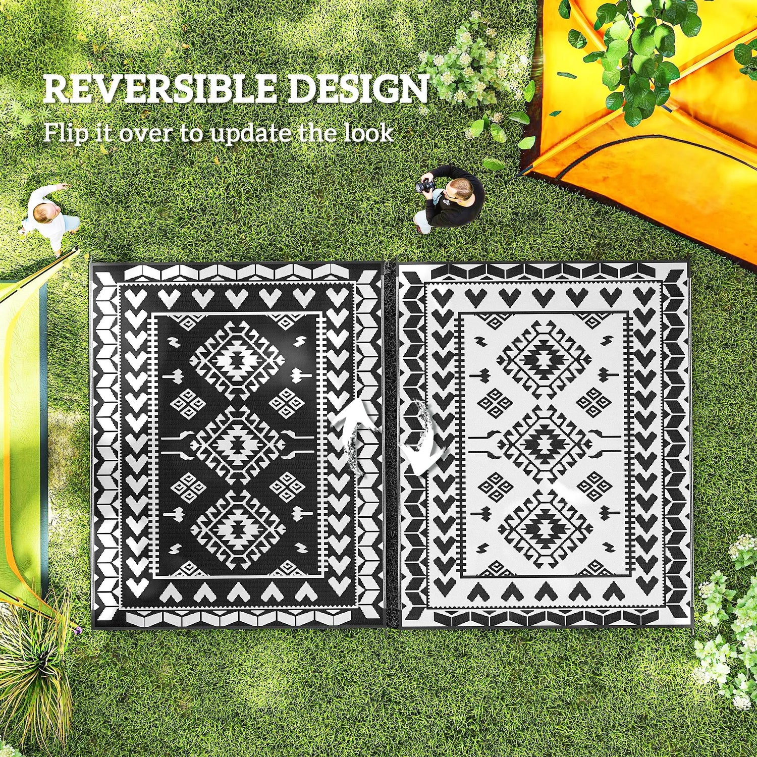 Black And White Rhombus Patchwork Outdoor Rug