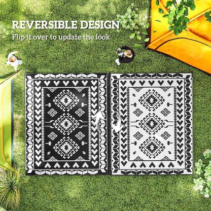 Black And White Rhombus Patchwork Outdoor Rug