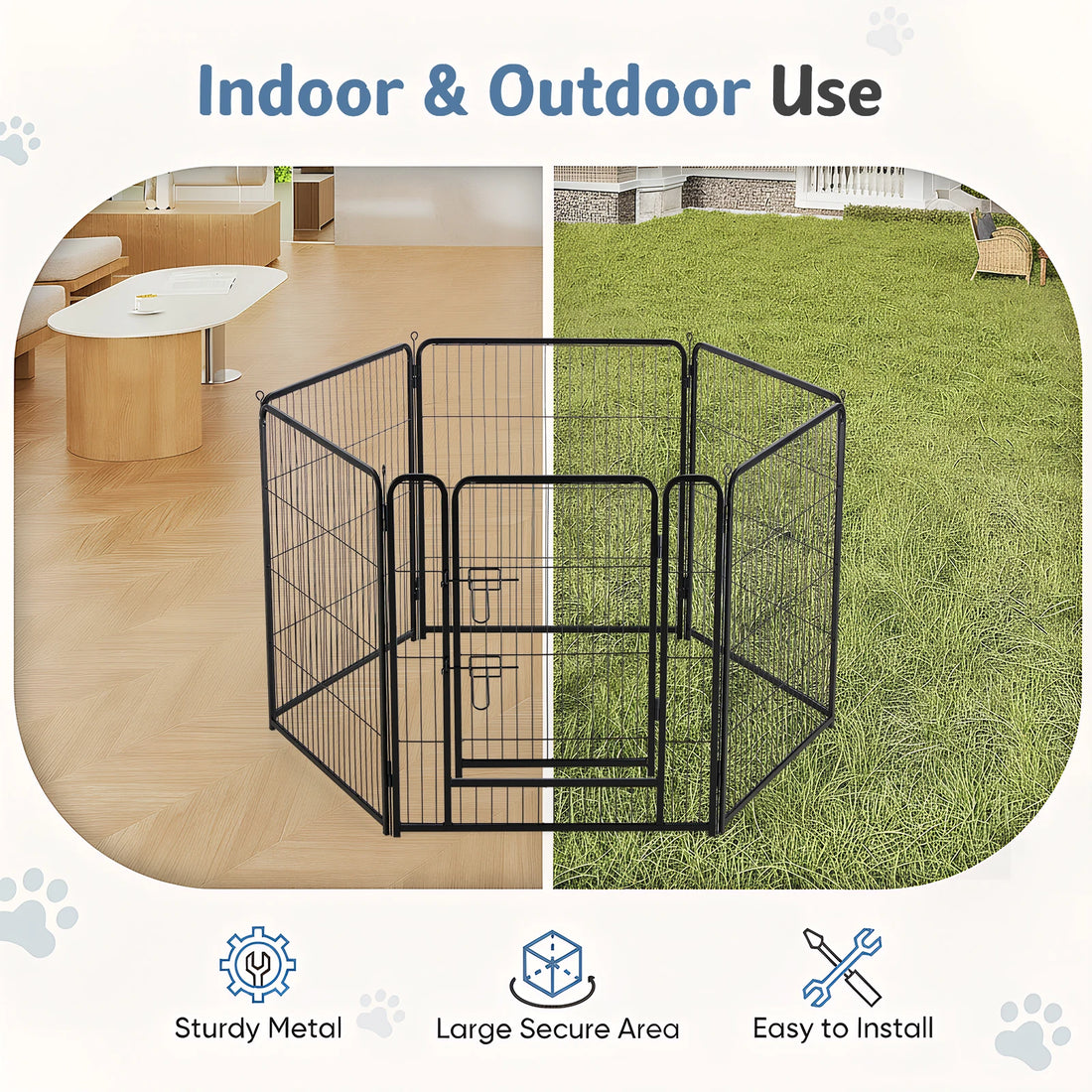 JHK Metal Dog Playpen Fence For Indoor Outdoor Use