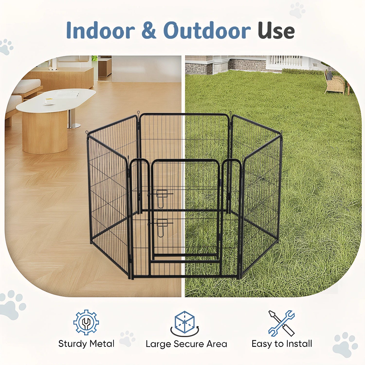 JHK Metal Dog Playpen Fence For Indoor Outdoor Use