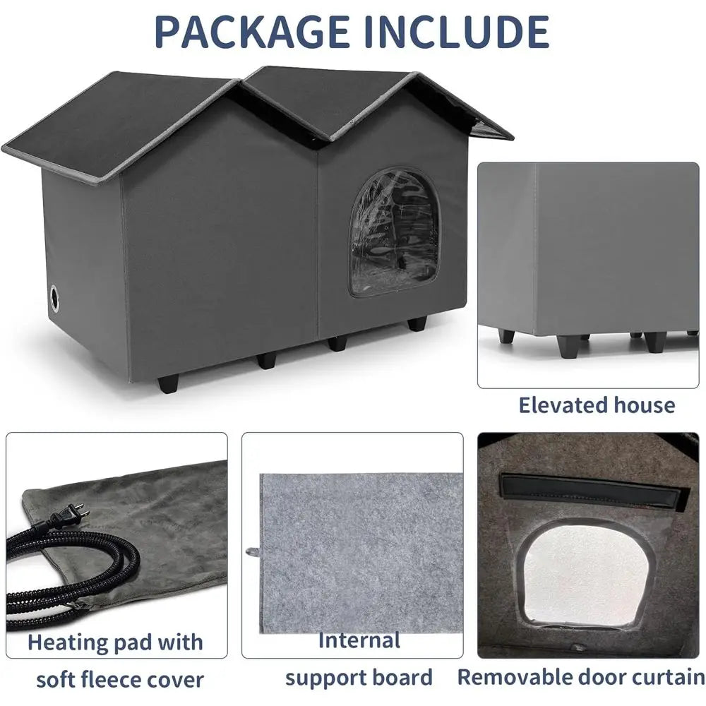 Heated Cat House With Elevated Bed For Indoor Outdoor Use Insulated Waterproof