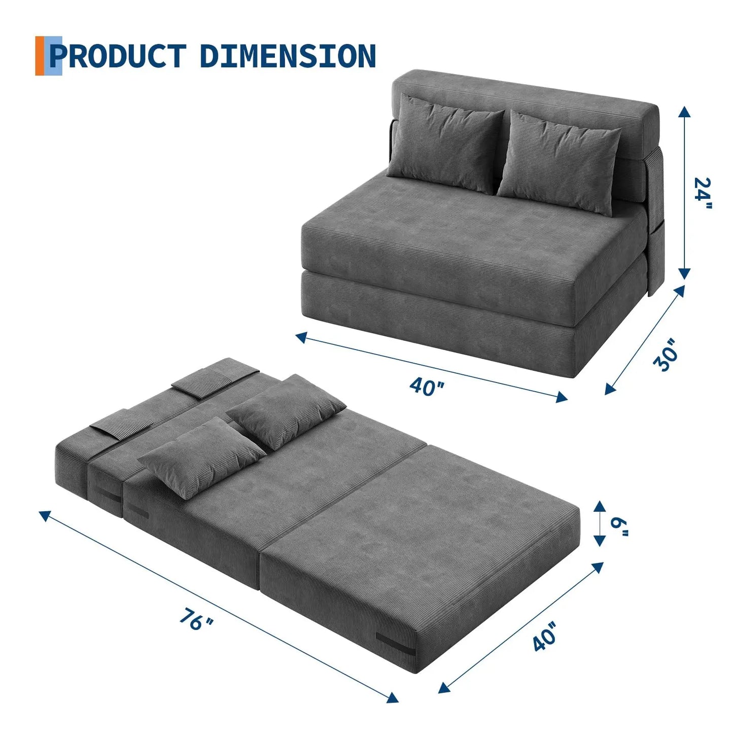 HobbyLane 4 In 1 Folding Sofa Bed Couch With Pillow
