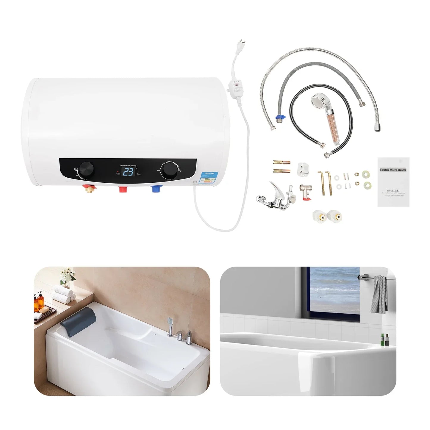 Wall Mounted Electric Water Heater 1500W IPX4 Waterproof 110V