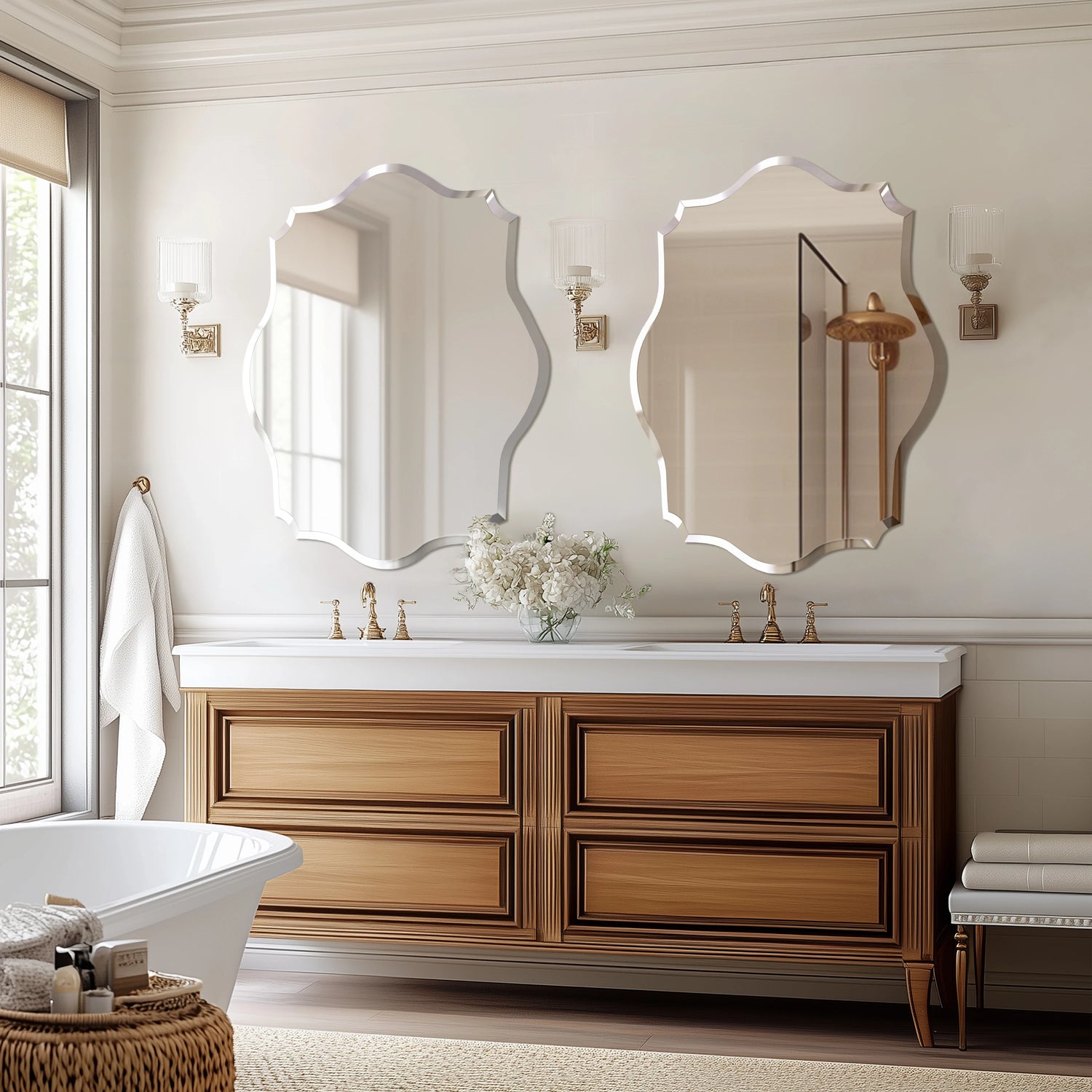 Wisfor Wall Mirror Scalloped Frameless Beveled Edge Polished For Bathroom