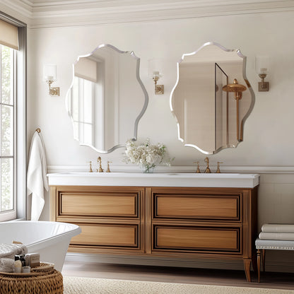 Wisfor Wall Mirror Scalloped Frameless Beveled Edge Polished For Bathroom