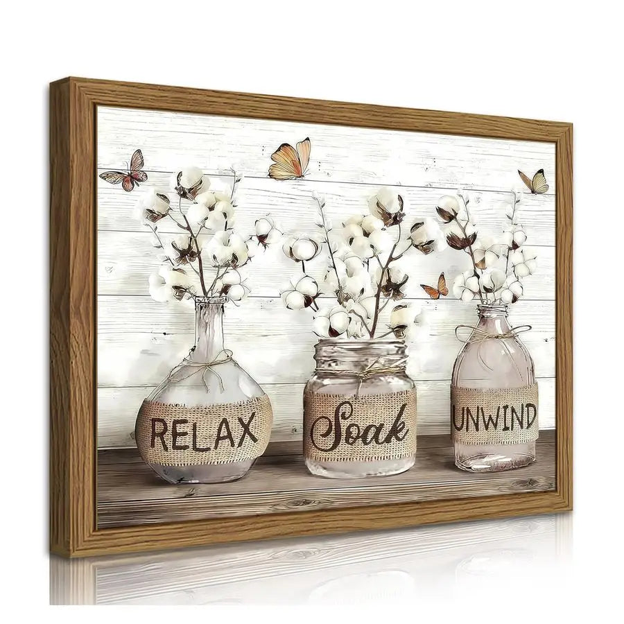 Framed Rustic Cotton Canvas Wall Art For Bathroom Decor