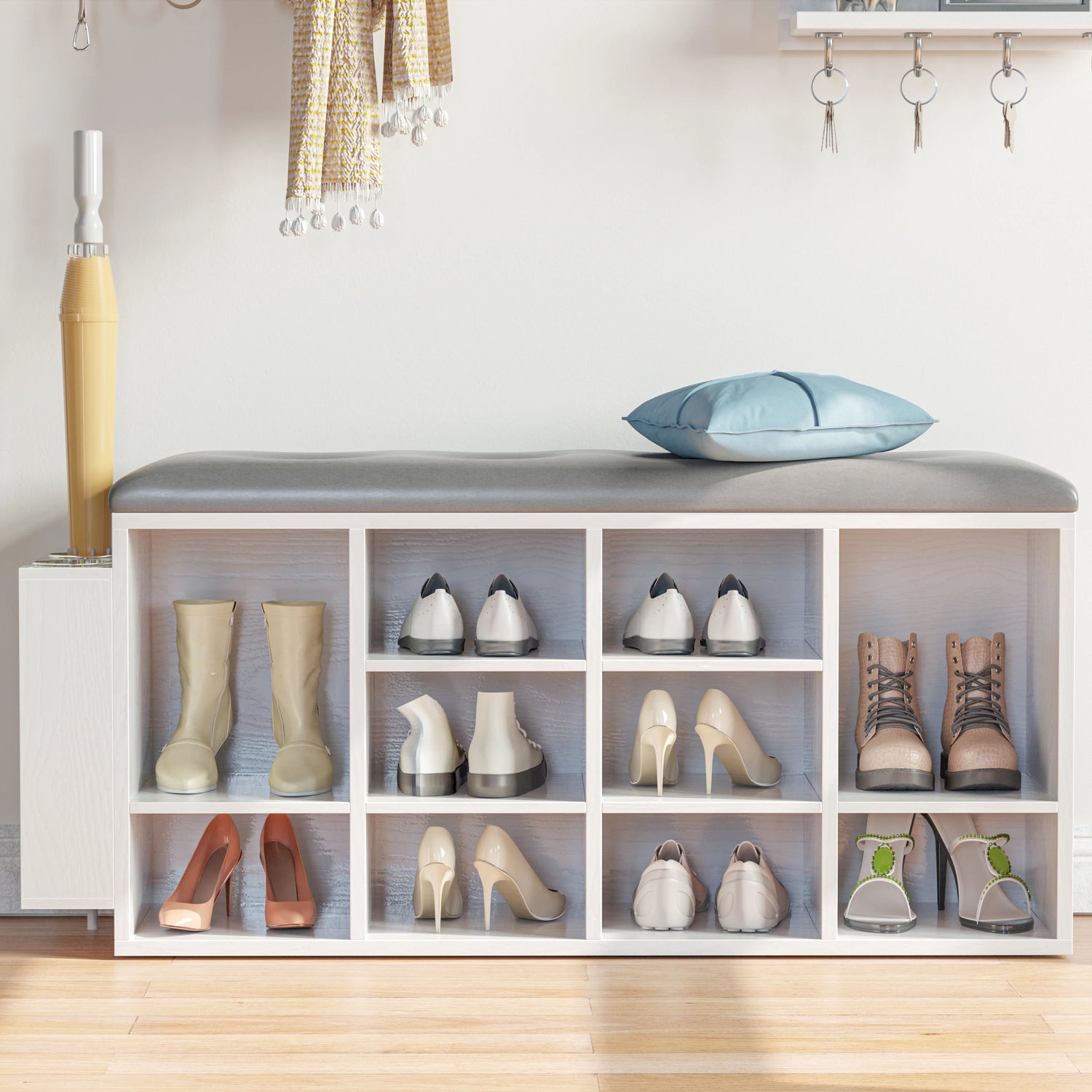 Ironck Shoe Bench With 10 Cubbies Storage Organizer