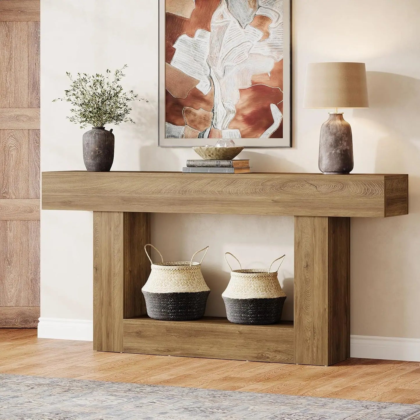 Tribesigns Farmhouse Console Table 2-Tier Entryway With U-Shaped Base