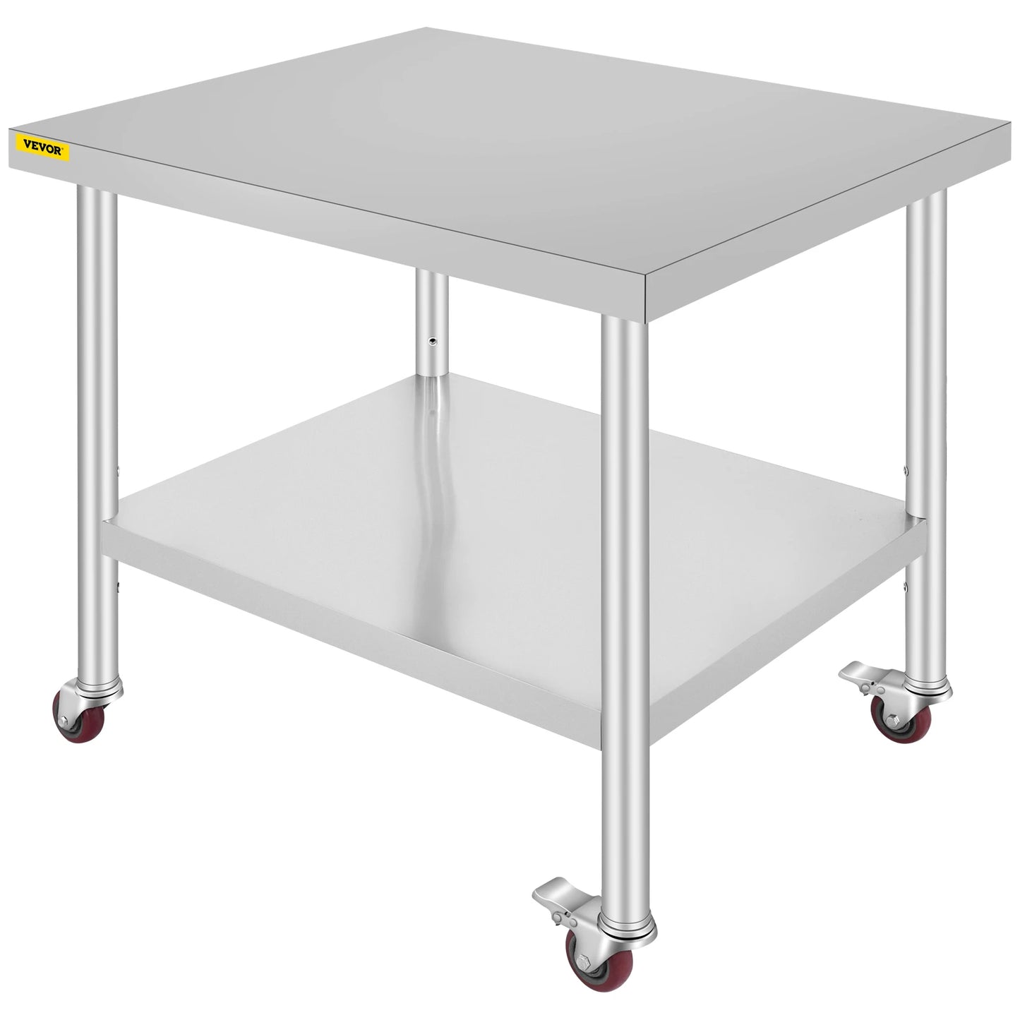 SucceBuy Stainless Steel Kitchen Prep Table With 4 Casters And Backsplash