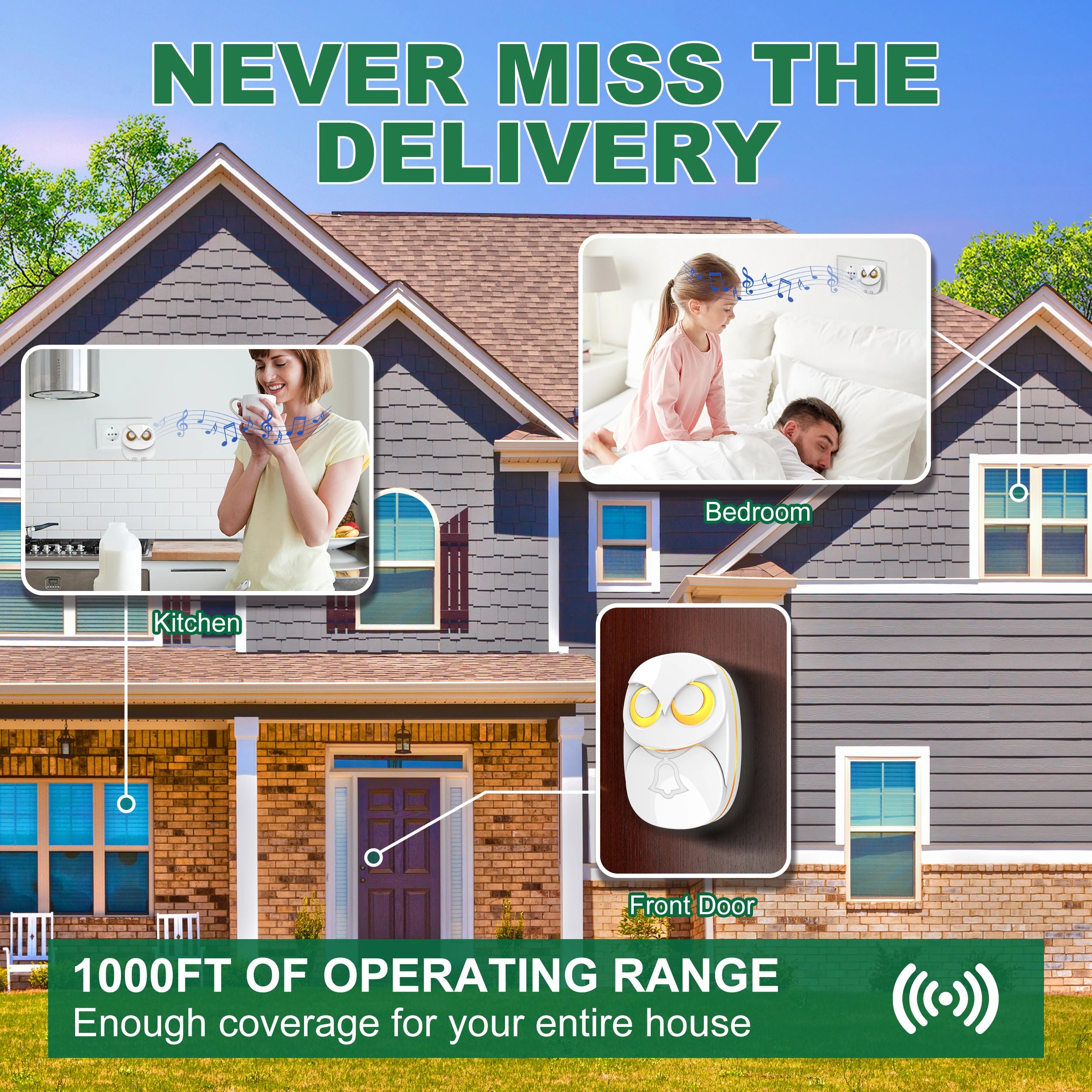 HTZSAFE Wireless Doorbell Chime Long Range 300m Waterproof Outdoor
