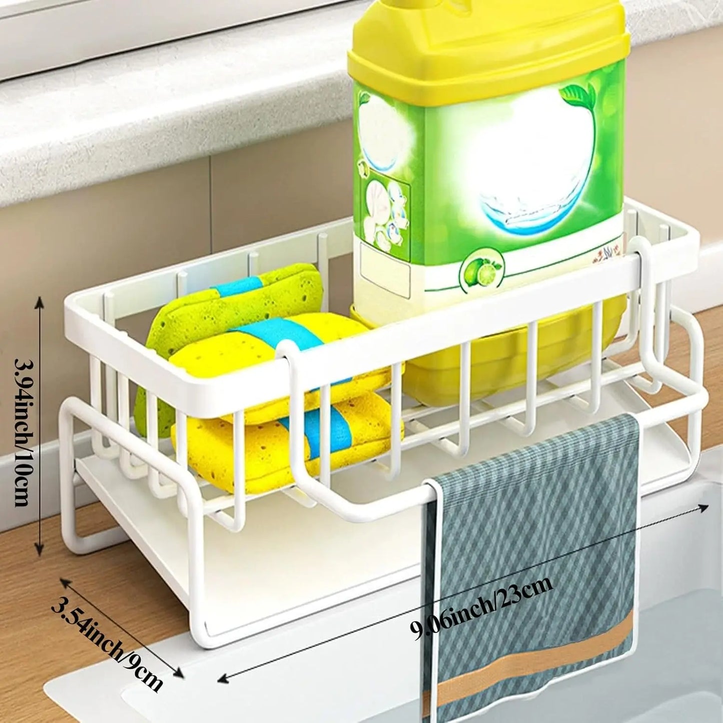 Rustproof Carbon Steel Kitchen Sink Organizer With Sponge Holder And Dispenser