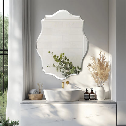 Wisfor Wall Mirror Scalloped Frameless Beveled Edge Polished For Bathroom