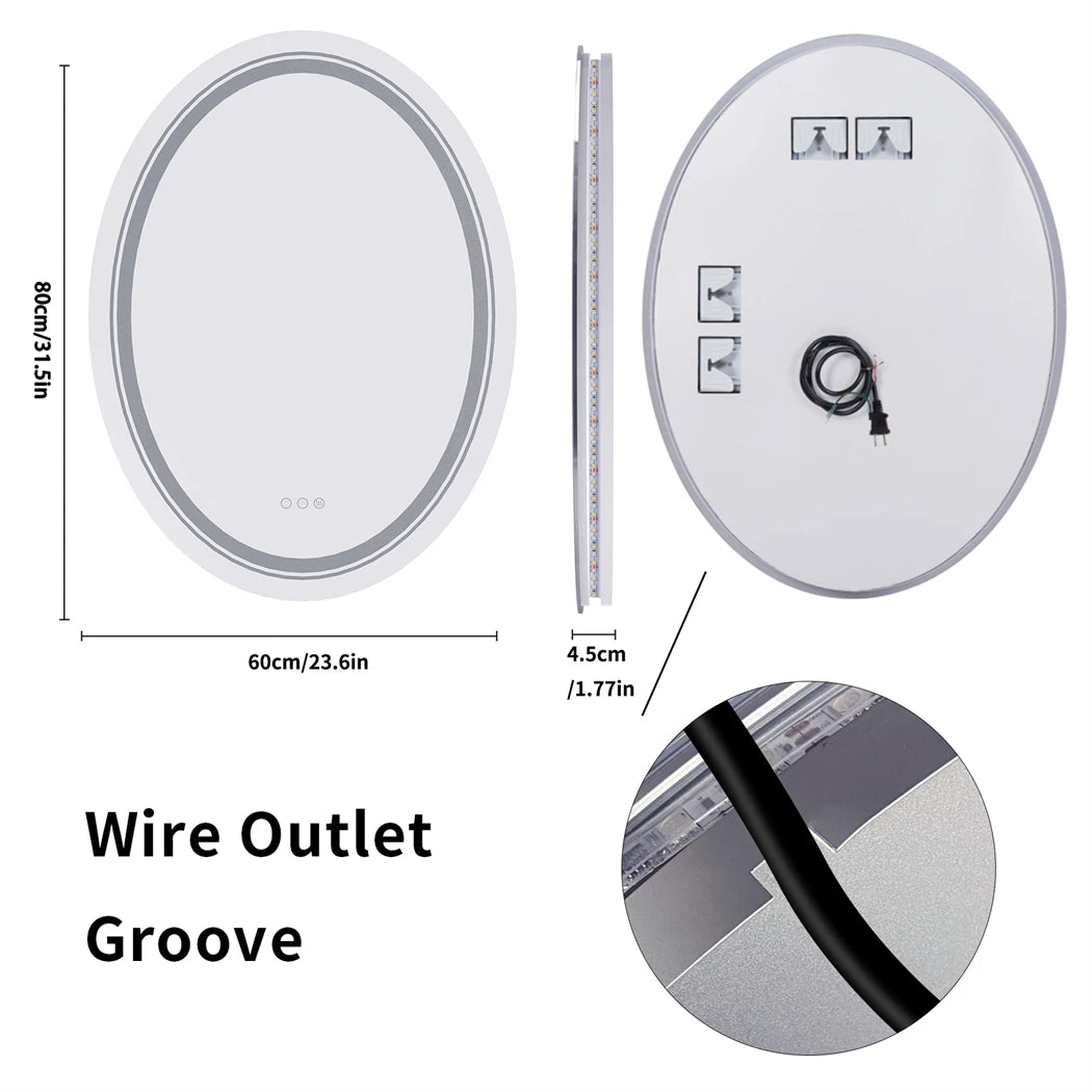 Borwart Oval LED Bathroom Mirror Fogless Dimmable Backlit Front Light