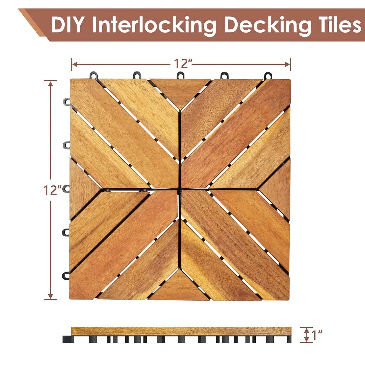 Acacia Wood Interlocking Deck Tiles For Outdoor Use