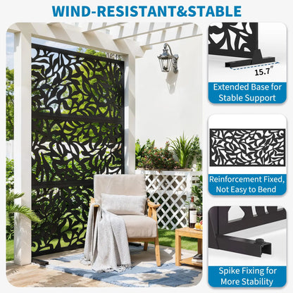 HiMISS Outdoor Metal Privacy Screen Freestanding Laser Cut Fence Panel