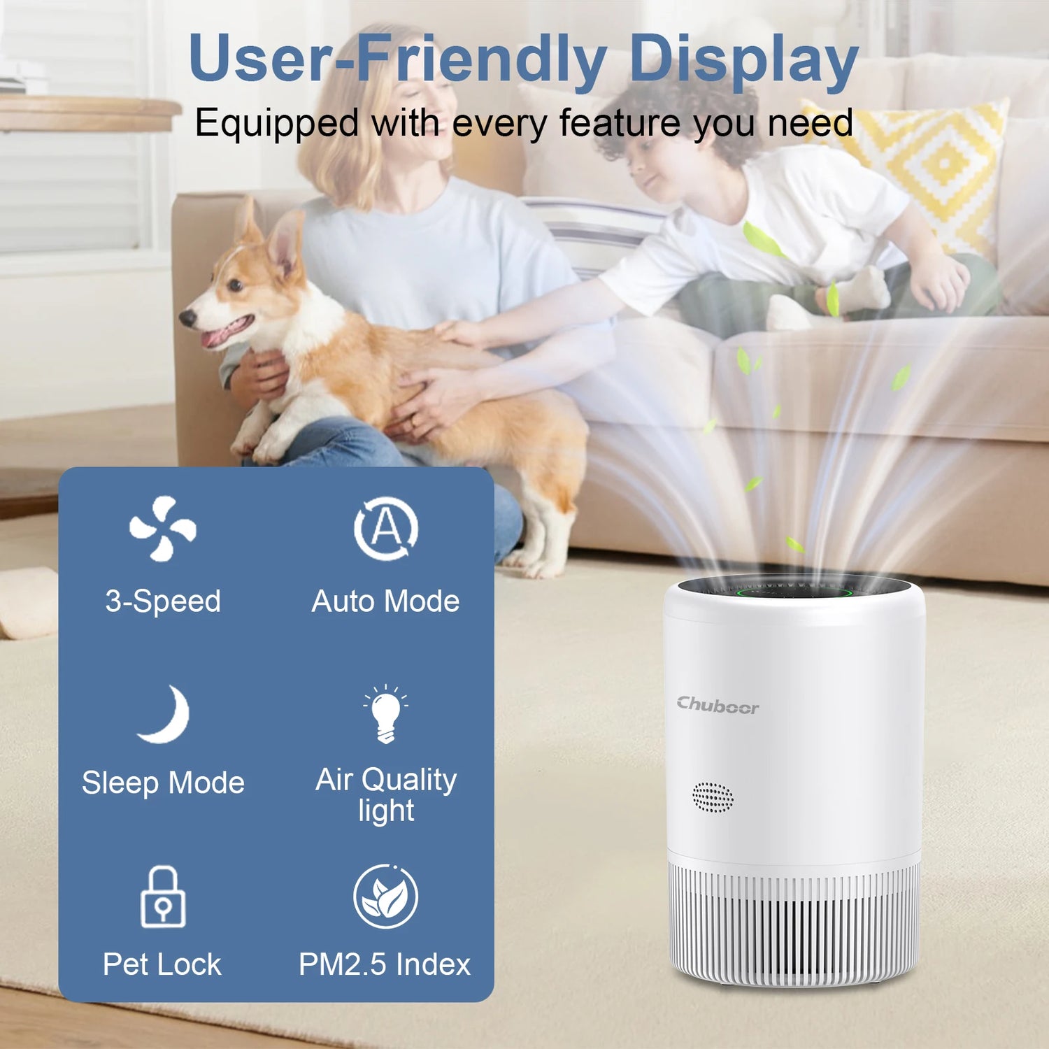 Chuboor Smart Air Purifier With App Alexa Control PM25 HEPA