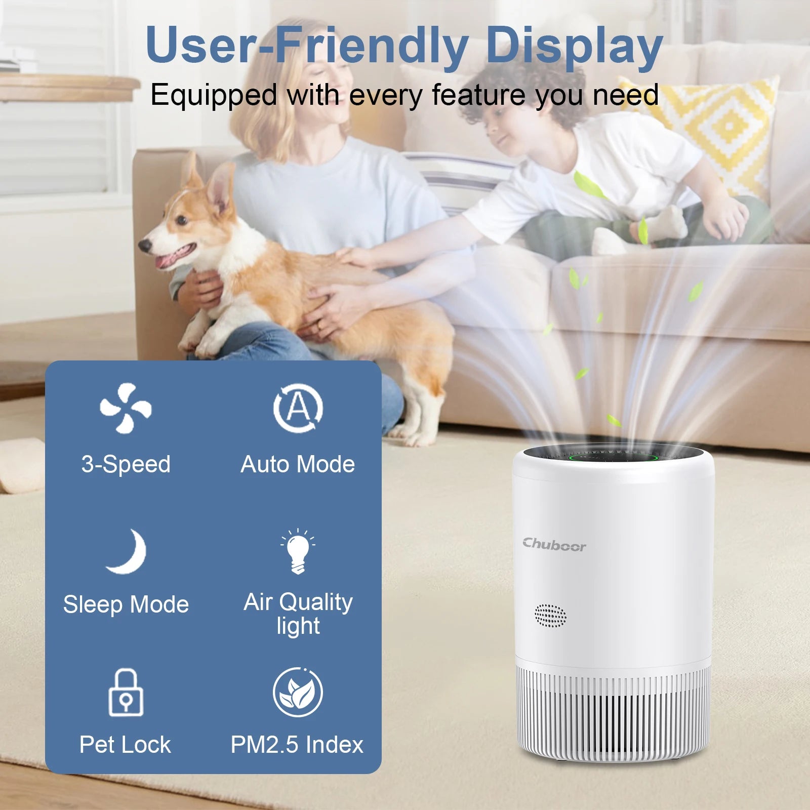 Chuboor Smart Air Purifier With App Alexa Control PM25 HEPA