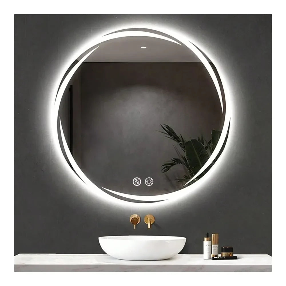 Circular LED Bathroom Mirror With Lights AntiFog Dimmable Vanity