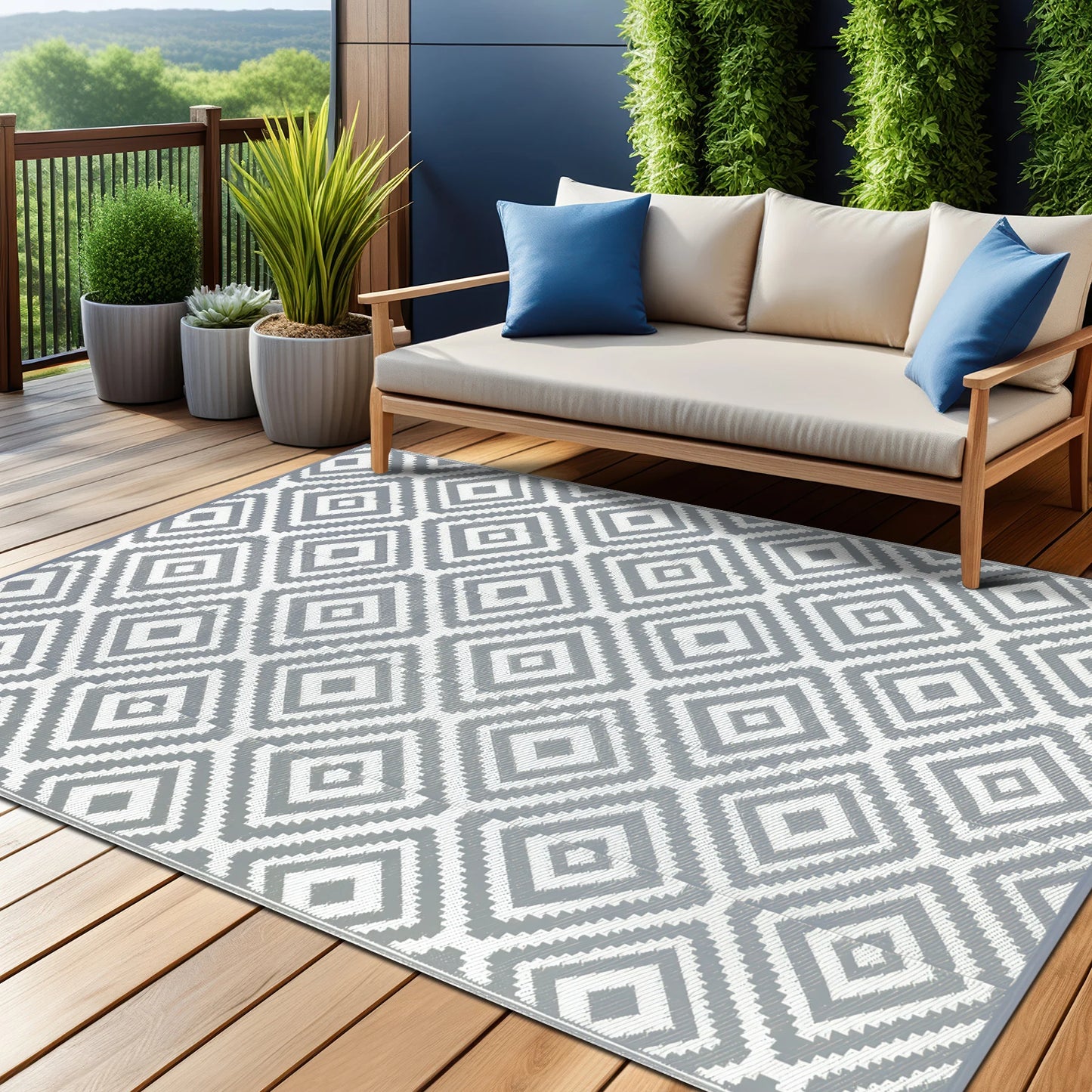 Outdoor Plastic Straw Rugs Waterproof Reversible RV Mat Patio Carpets
