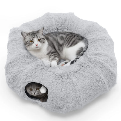 JHK Cat Tunnel Bed Indoor Plush Washable Multifunctional Playground