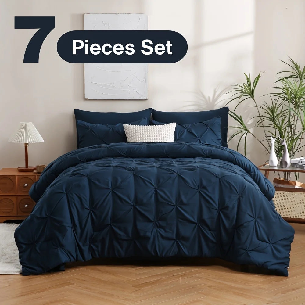 NIGHT COMFORT Pintuck Bed In A Bag Comforter Set With Sheets