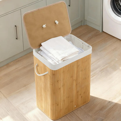 HiMISS Bamboo Laundry Hamper With Foldable Design And Lid