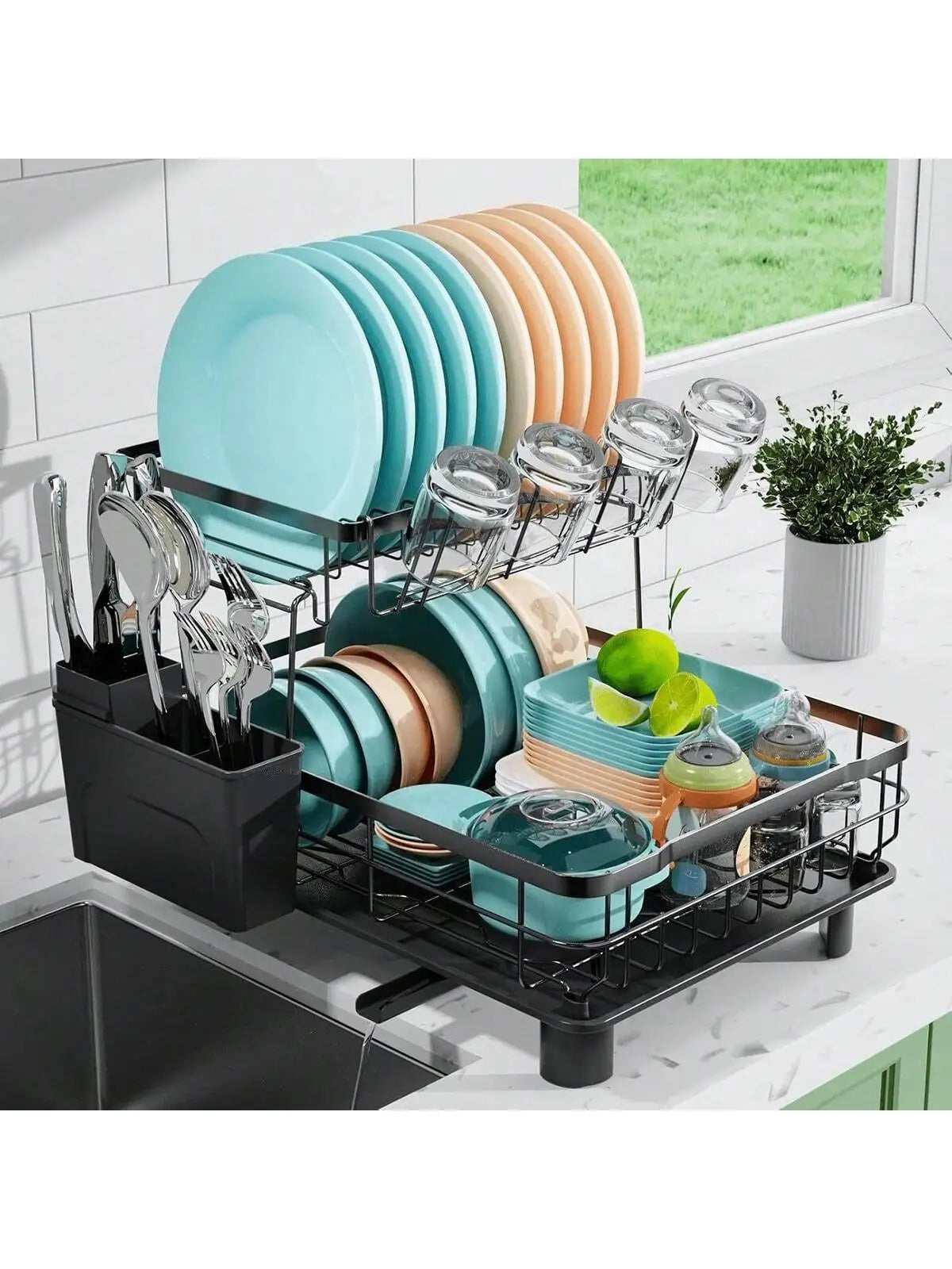 Modern Stainless Steel Dish Drying Rack With Drainboard