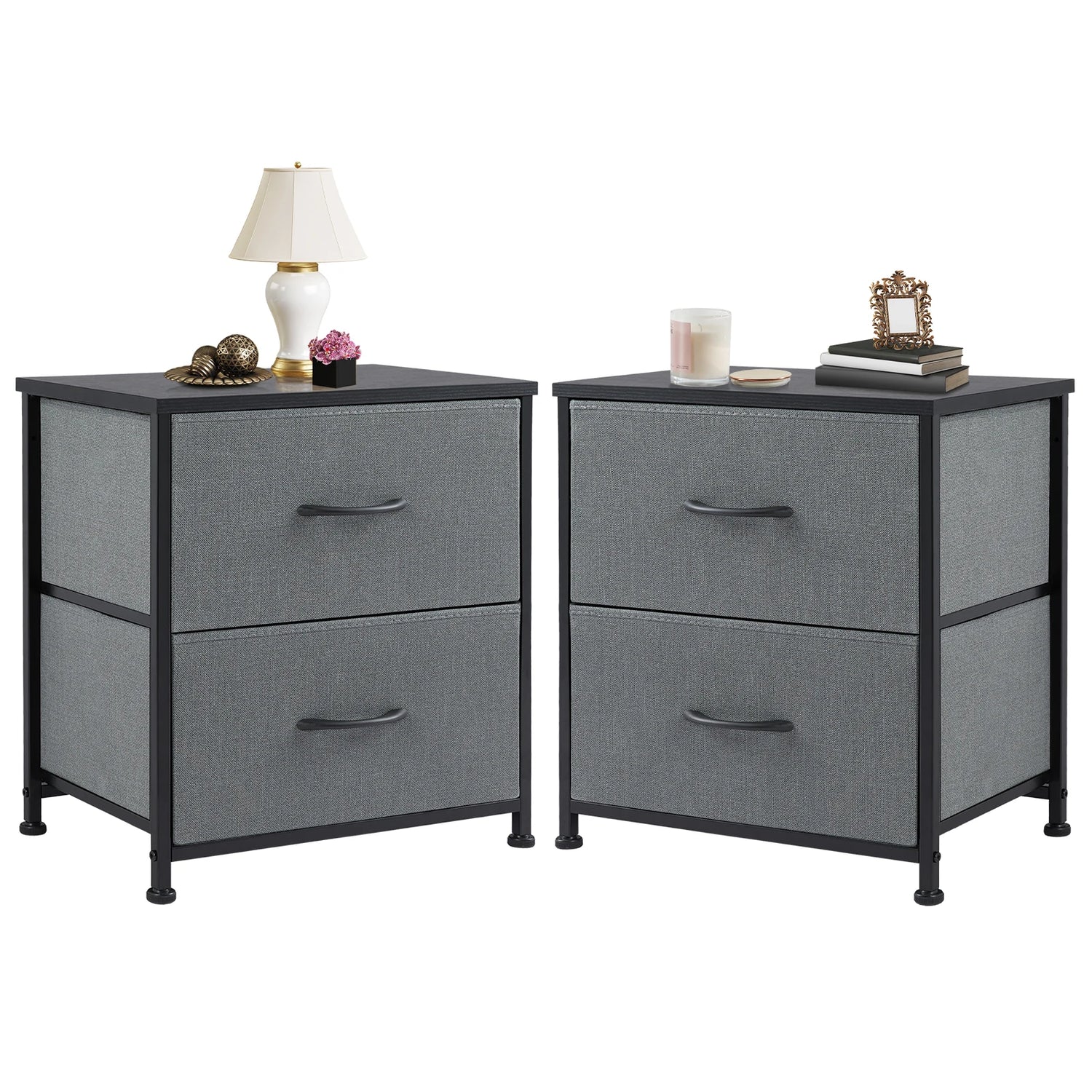 JHK Nightstand Bedside Table With Storage Drawers And Cabinet