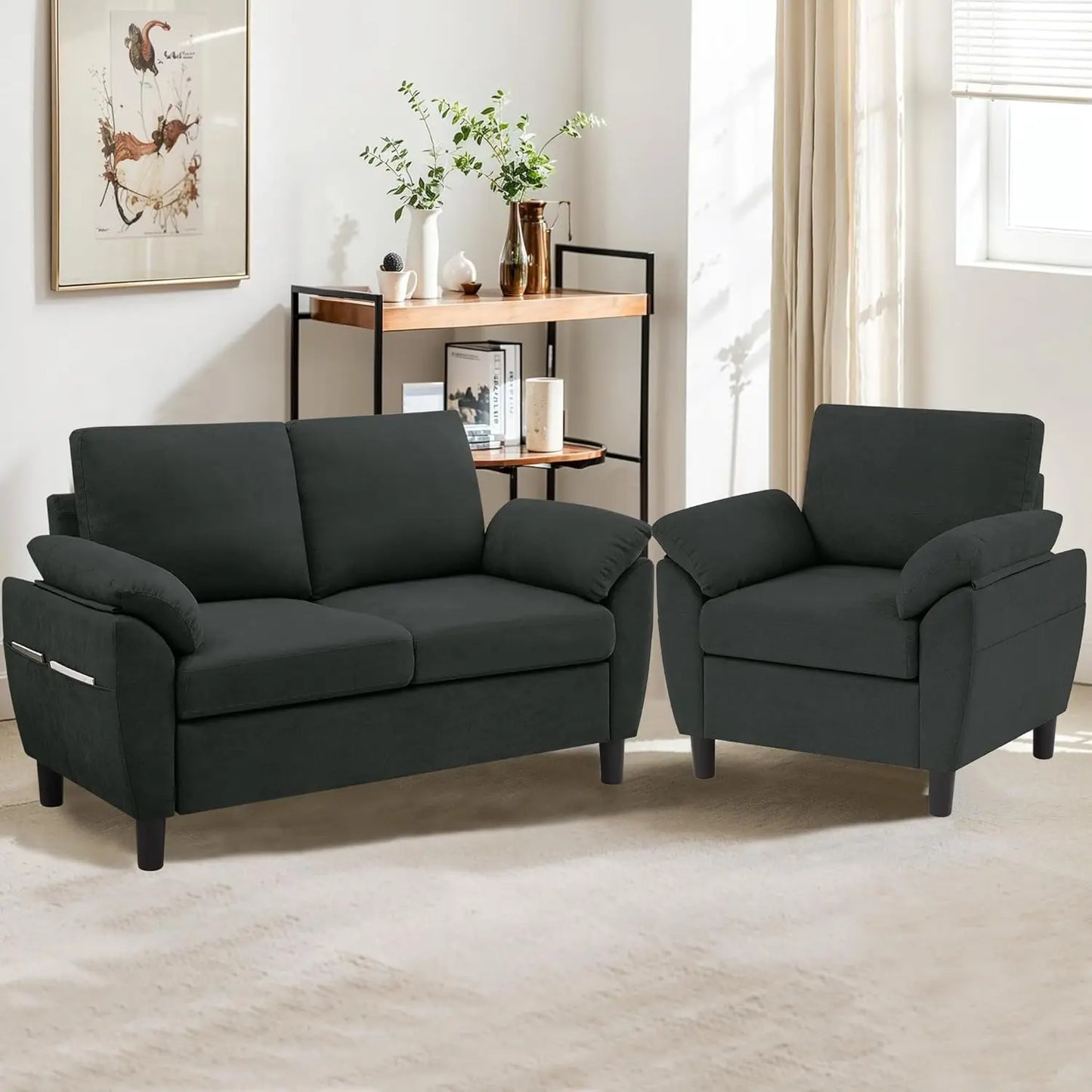 Two-Piece Linen Sectional Loveseat and Chair Set