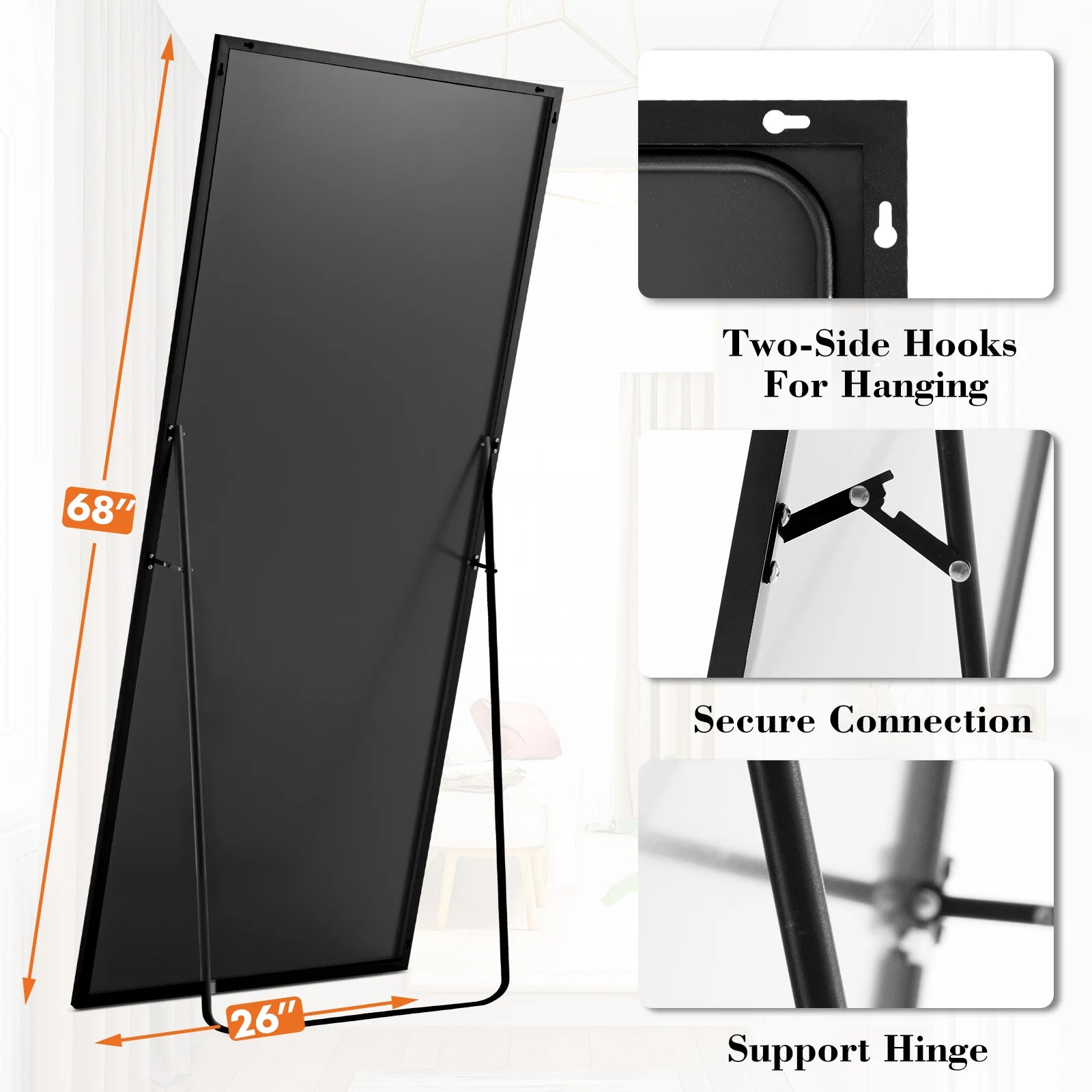 JHK Arched Full Length Mirror With Free Standing Aluminum Frame