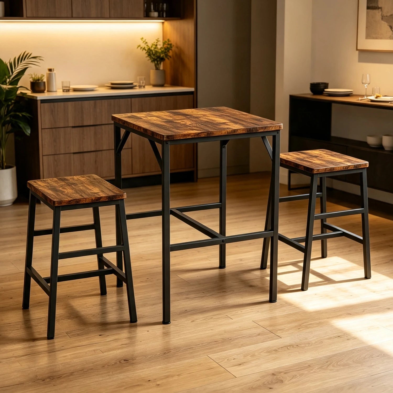 HiMISS Modern Pub Height Dining Table Set With Two Stools