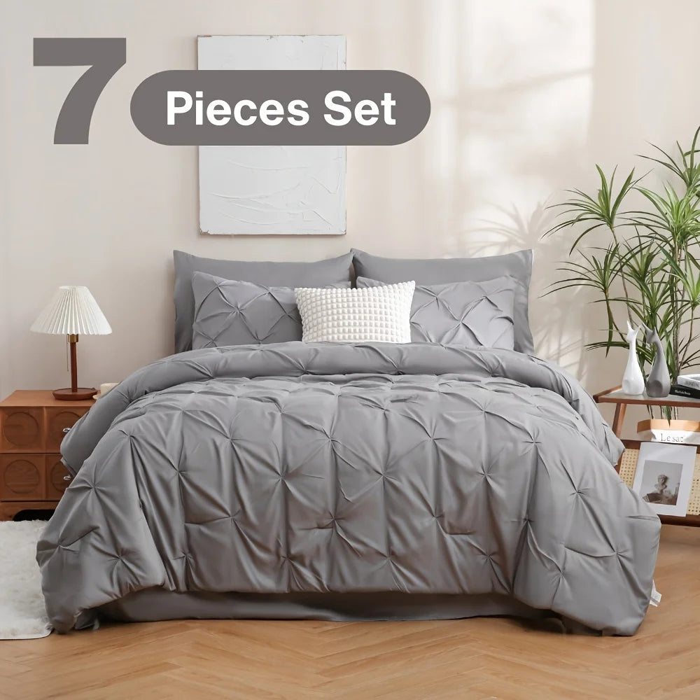NIGHT COMFORT Pintuck Bed In A Bag Comforter Set With Sheets