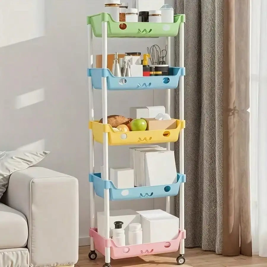 Multi Layer Wheeled Storage Rack Mobile Organizer for Living Room