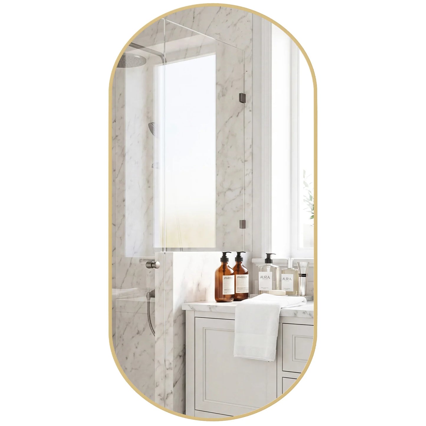 JHK Oval Wall Mirror With Metal Frame For Living Room
