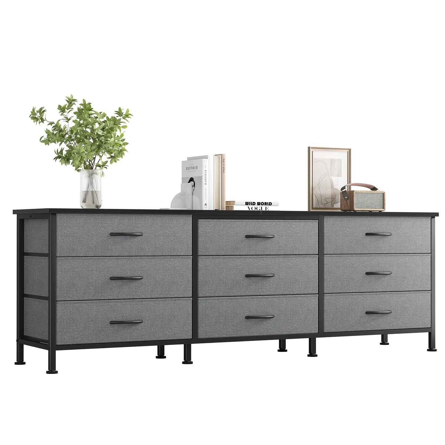 JHK Living Room Cabinet With 9 Fabric Drawers Entertainment Center