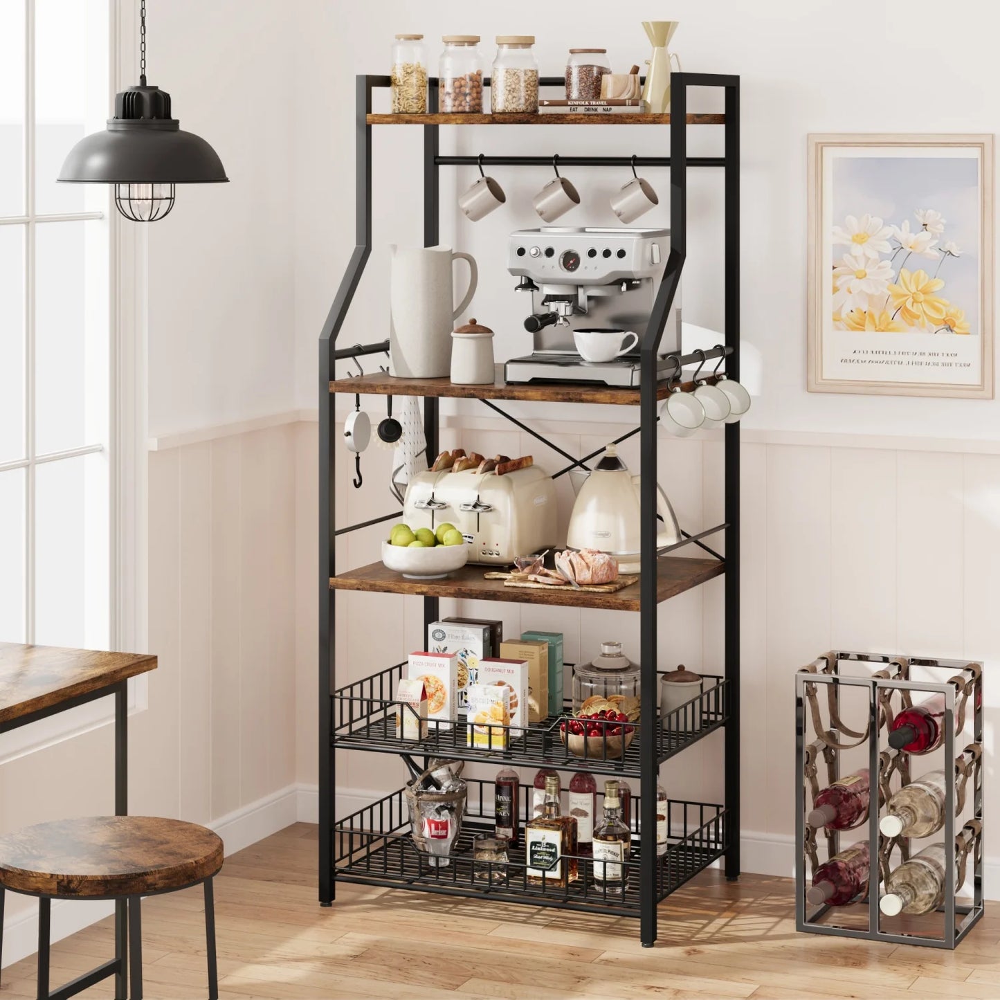 HiMISS Kitchen Bakers Rack With Microwave Stand And Baskets