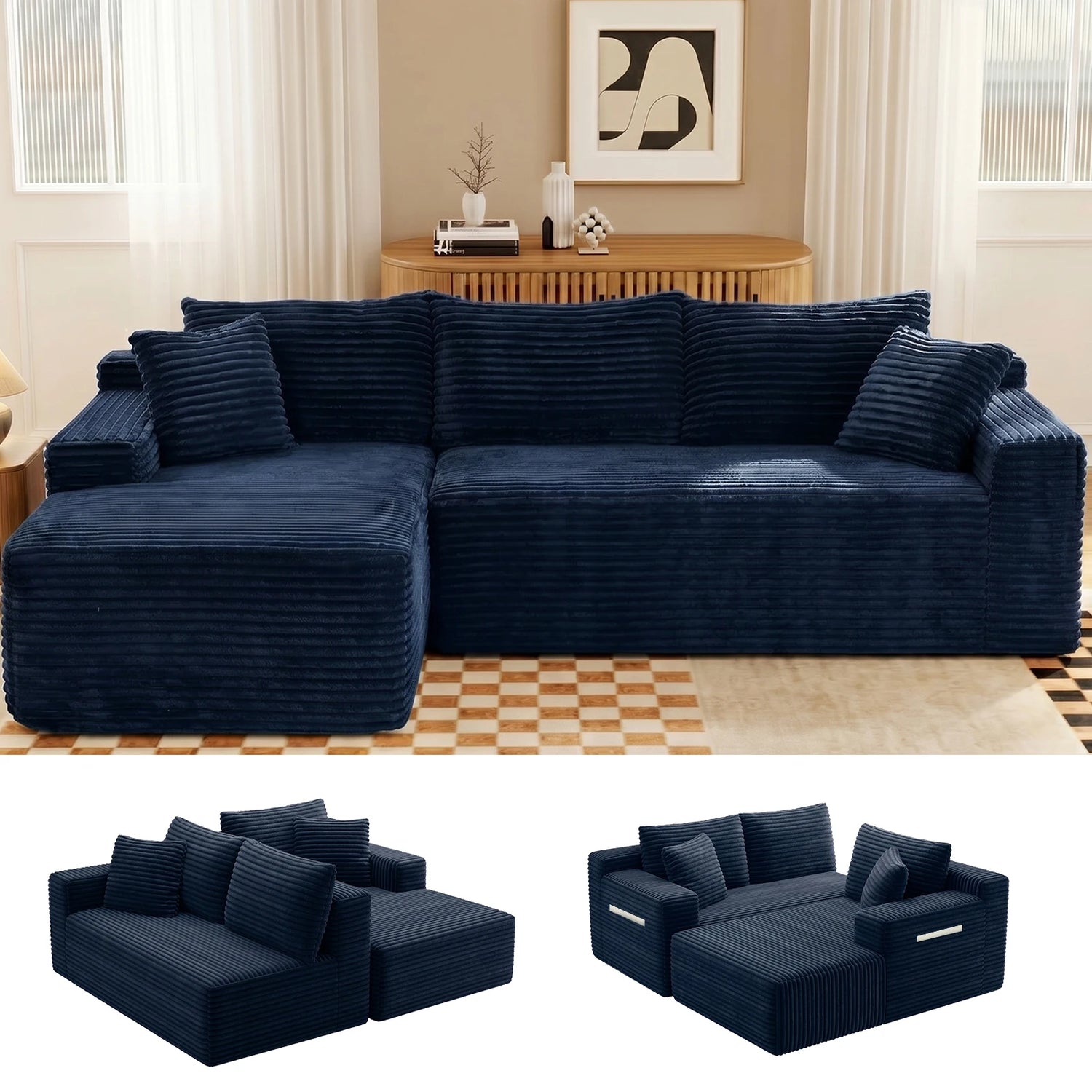 Cloud Modular Sectional Corduroy Sofa With L Shape Chaise